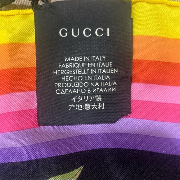 Gucci Silk Degrade Black Multicolor Floral Square Scarf - Picture 11 of 15